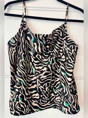 Nine West Animal Print Cami Top Medium Satin Sleeveless Spaghetti Strap Blouse